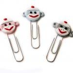 Sock Monkey Face Paperclip Bookmarks Set Of 3..