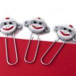 Gray Sock Monkey Face Paperclip Bookmarks Set Of 3..