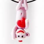 Lavender Sock Monkey Pendant With Valentine Heart..