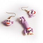 Lavender Sock Monkey Face Earrings And Swinging..