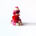 Pink Tiny Sock Monkey With Red Valentine Rose In..