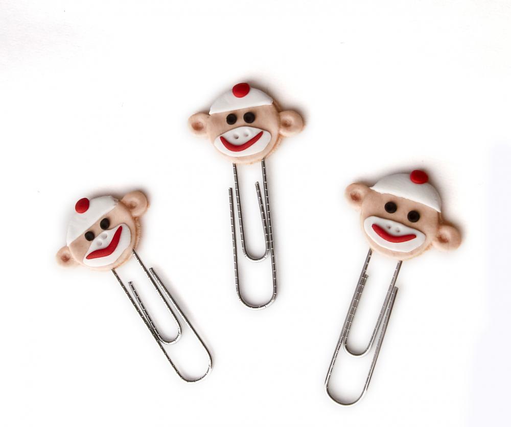 Orange Sock Monkey Face Paperclip Bookmarks Set Of 3 Handmade In Polymer Clay
