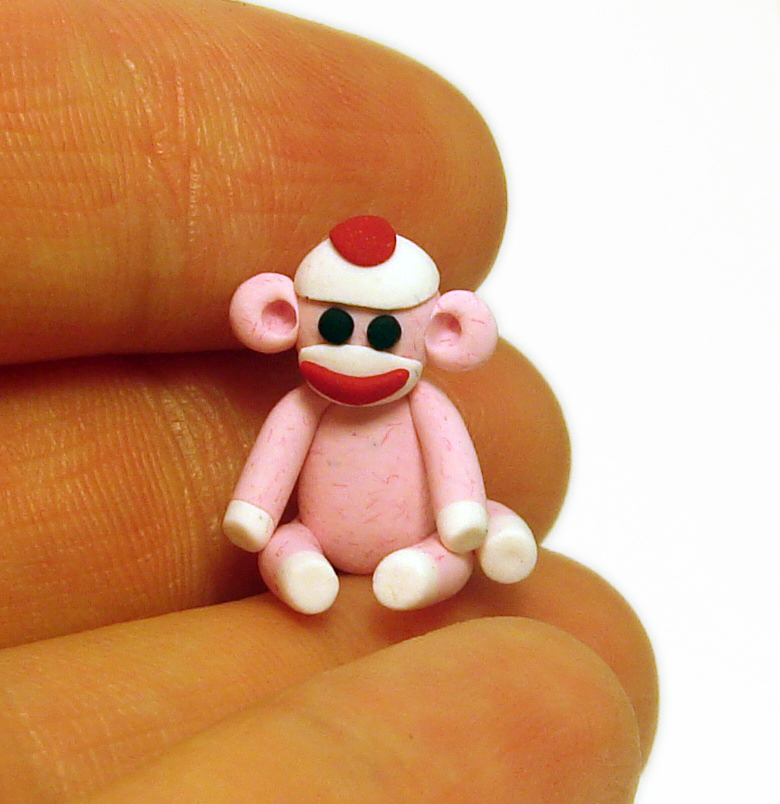 Micro Mini Pink Sock Monkey Smaller Than A Dime In Polymer Clay on Luulla